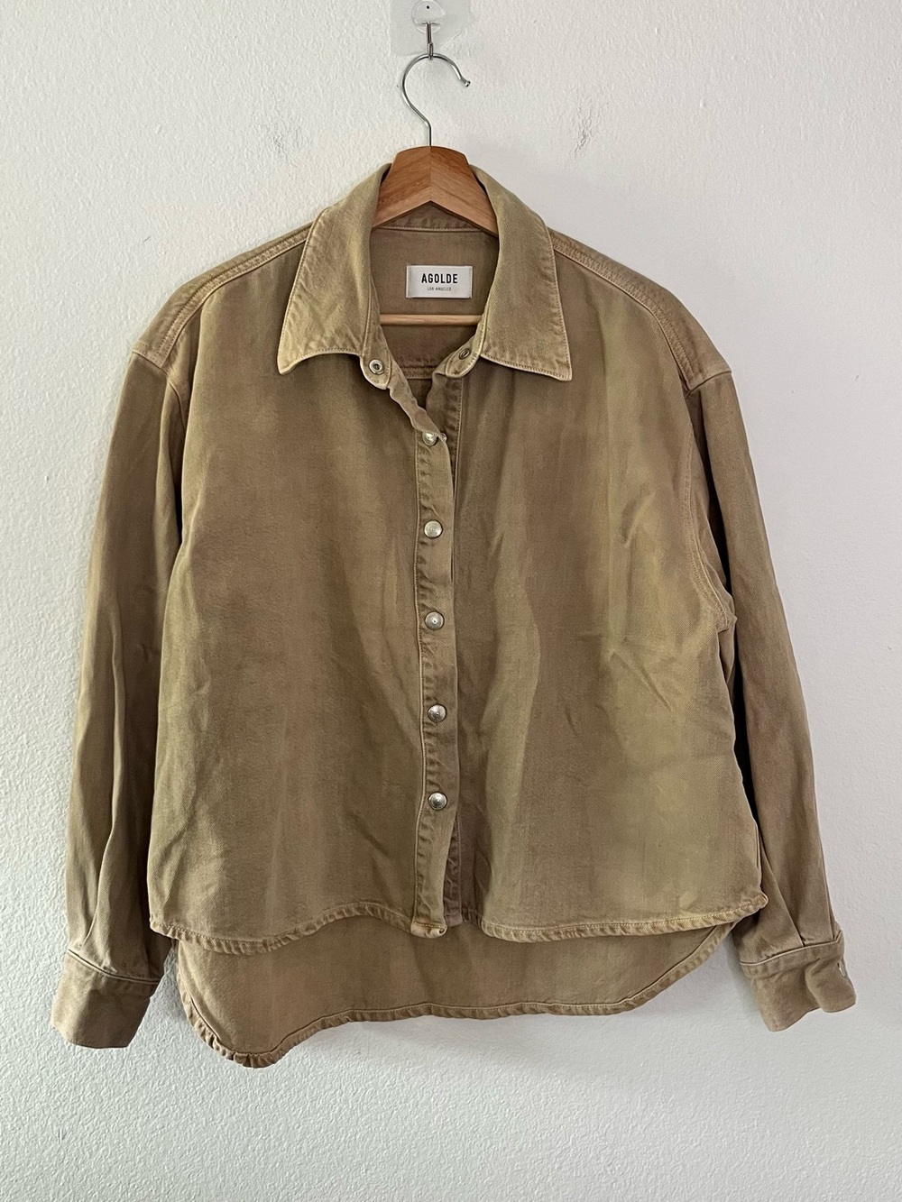 AGOLDE Aiden High Low Button Up Shirt Cotton Oversized Root Beer Tan Size XS - Picture 4 of 10